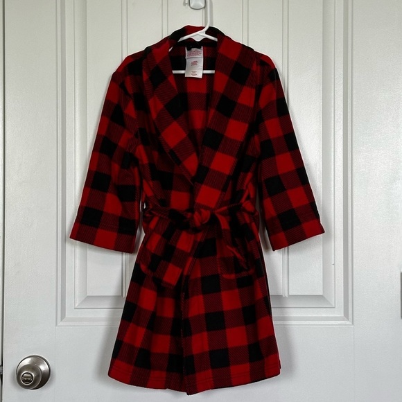 Boys Red and Black Buffalo Plaid Bath Robe Size 4 EUC - Picture 1 of 6